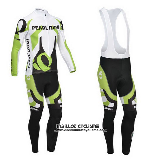 2013 Maillot Ciclismo Pearl Izumi Blanc et Vert Manches Longues et Cuissard